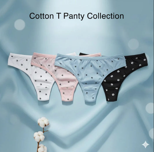 Pack of 2 Women's Cotton T Panty – Soft, Breathable, Minimal Print, Everyday Comfort